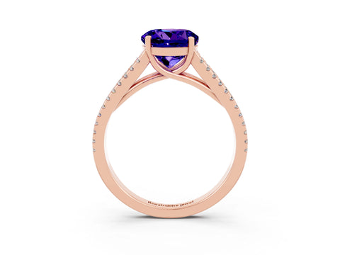 Rose gold Round Cut Tanzanite Solitaire Engagement Ring with Split Shank Pavé Band_3