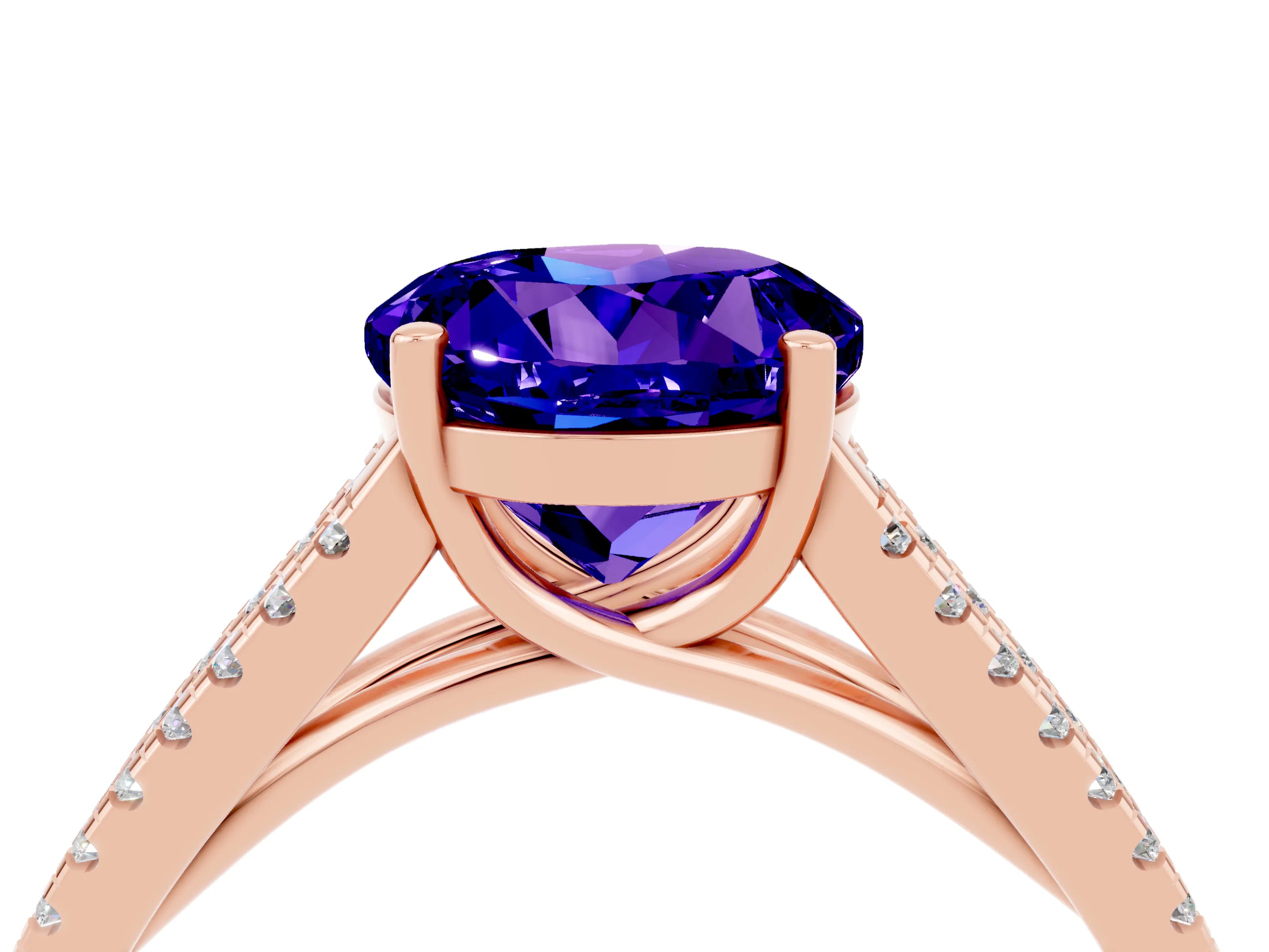Rose gold Round Cut Tanzanite Solitaire Engagement Ring with Split Shank Pavé Band_4