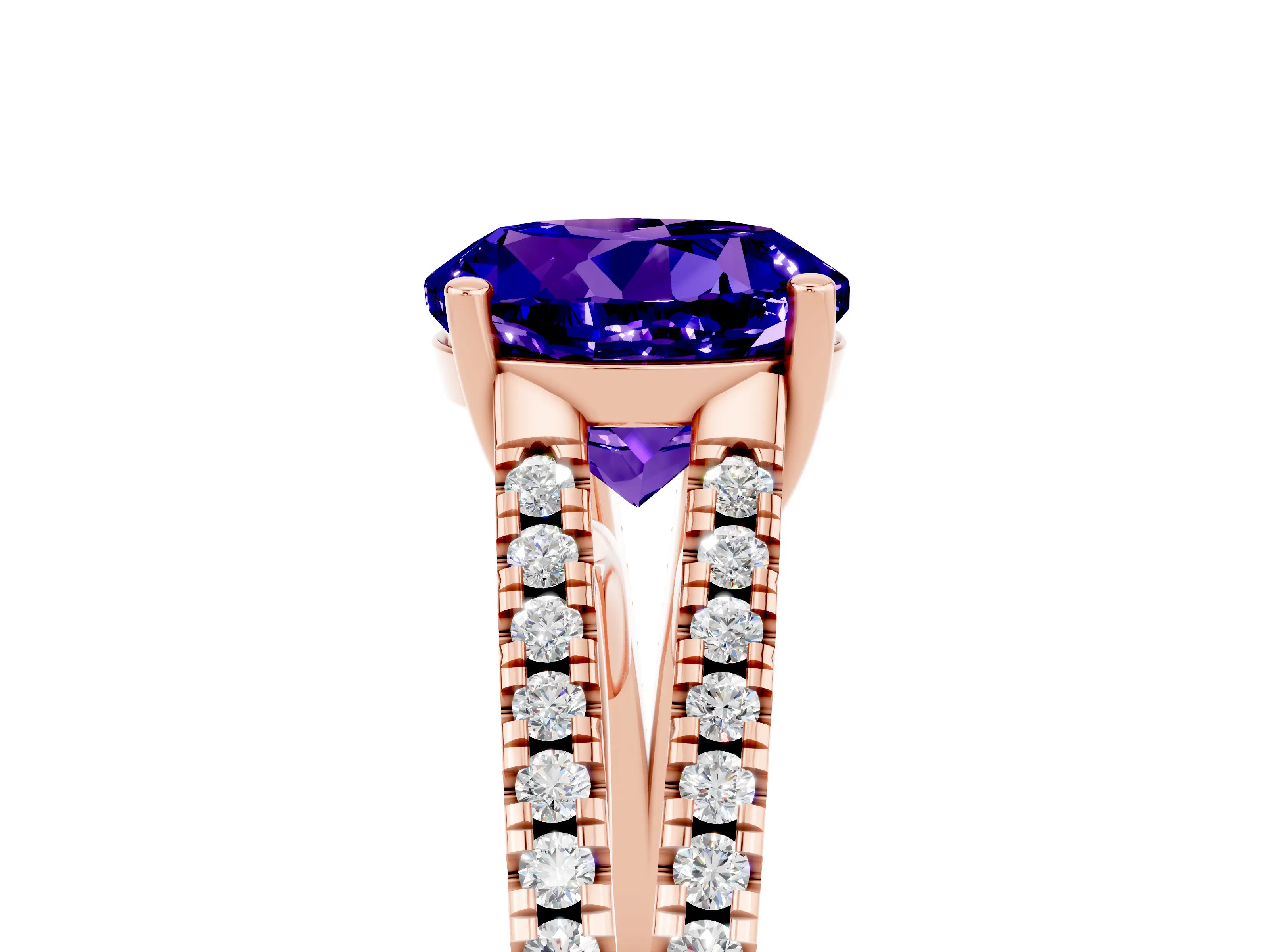 Rose gold Round Cut Tanzanite Solitaire Engagement Ring with Split Shank Pavé Band_5