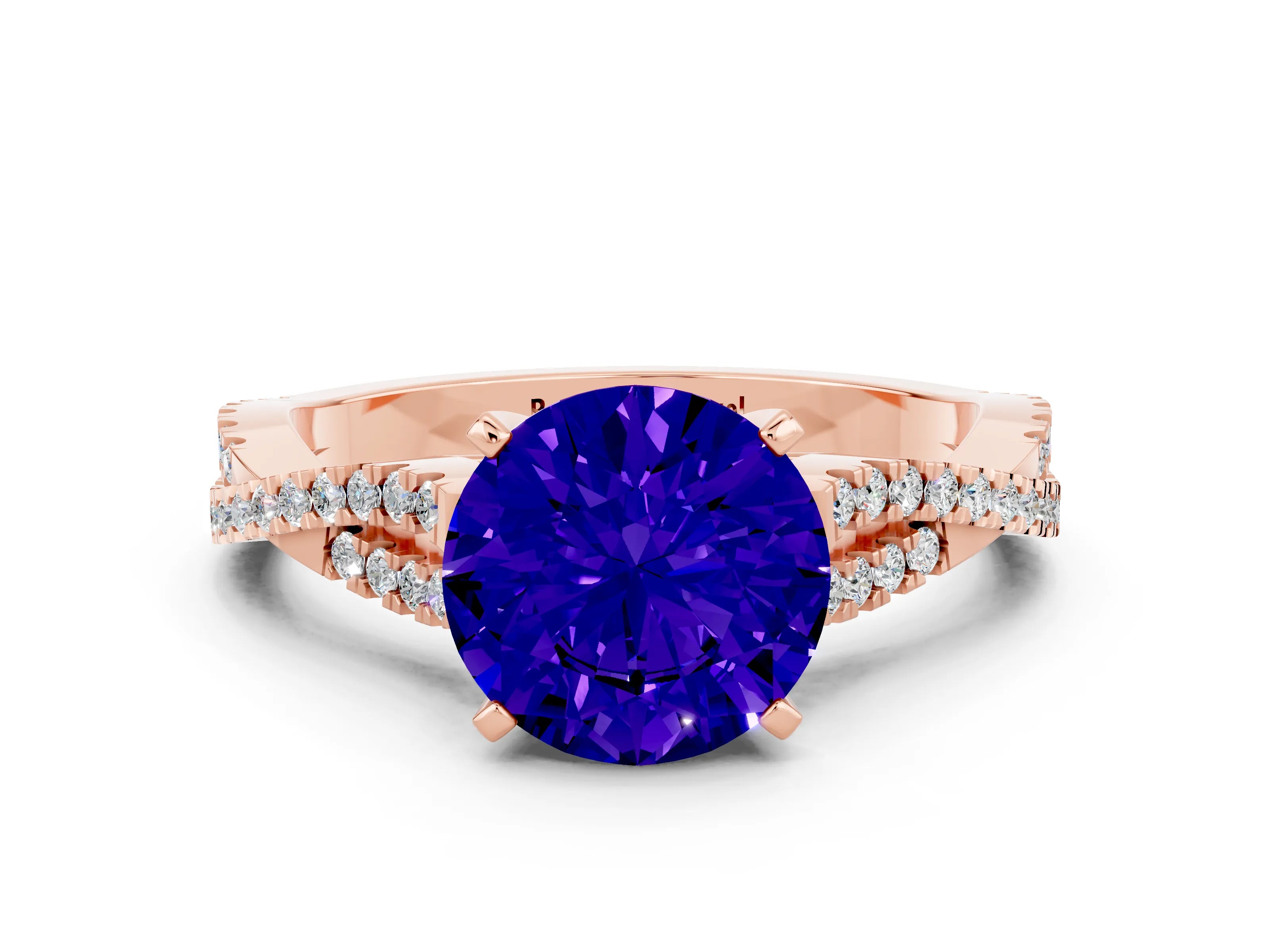 Rose gold Round Cut Tanzanite Solitaire Engagement Ring with Twisted Pavé Band and Four-Prong Setting_12
