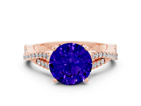 Rose gold Round Cut Tanzanite Solitaire Engagement Ring with Twisted Pavé Band and Four-Prong Setting_12