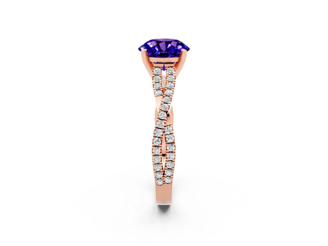 Rose gold Round Cut Tanzanite Solitaire Engagement Ring with Twisted Pavé Band and Four-Prong Setting_14