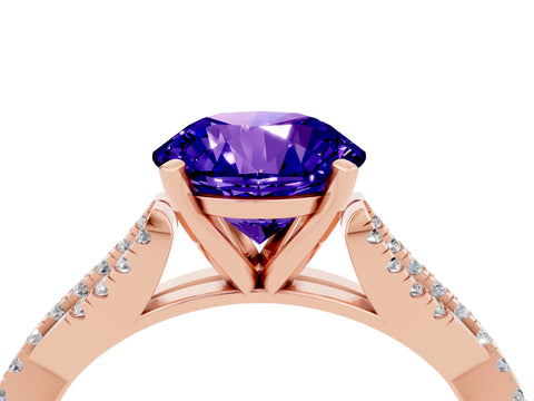 Rose gold Round Cut Tanzanite Solitaire Engagement Ring with Twisted Pavé Band and Four-Prong Setting_16