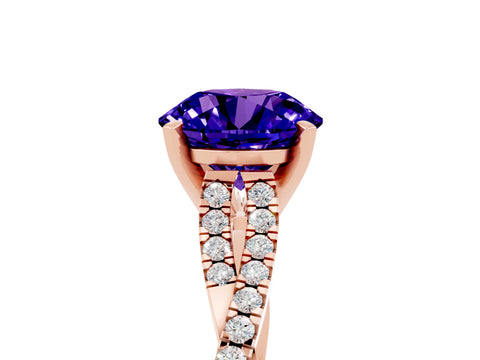 Rose gold Round Cut Tanzanite Solitaire Engagement Ring with Twisted Pavé Band and Four-Prong Setting_17