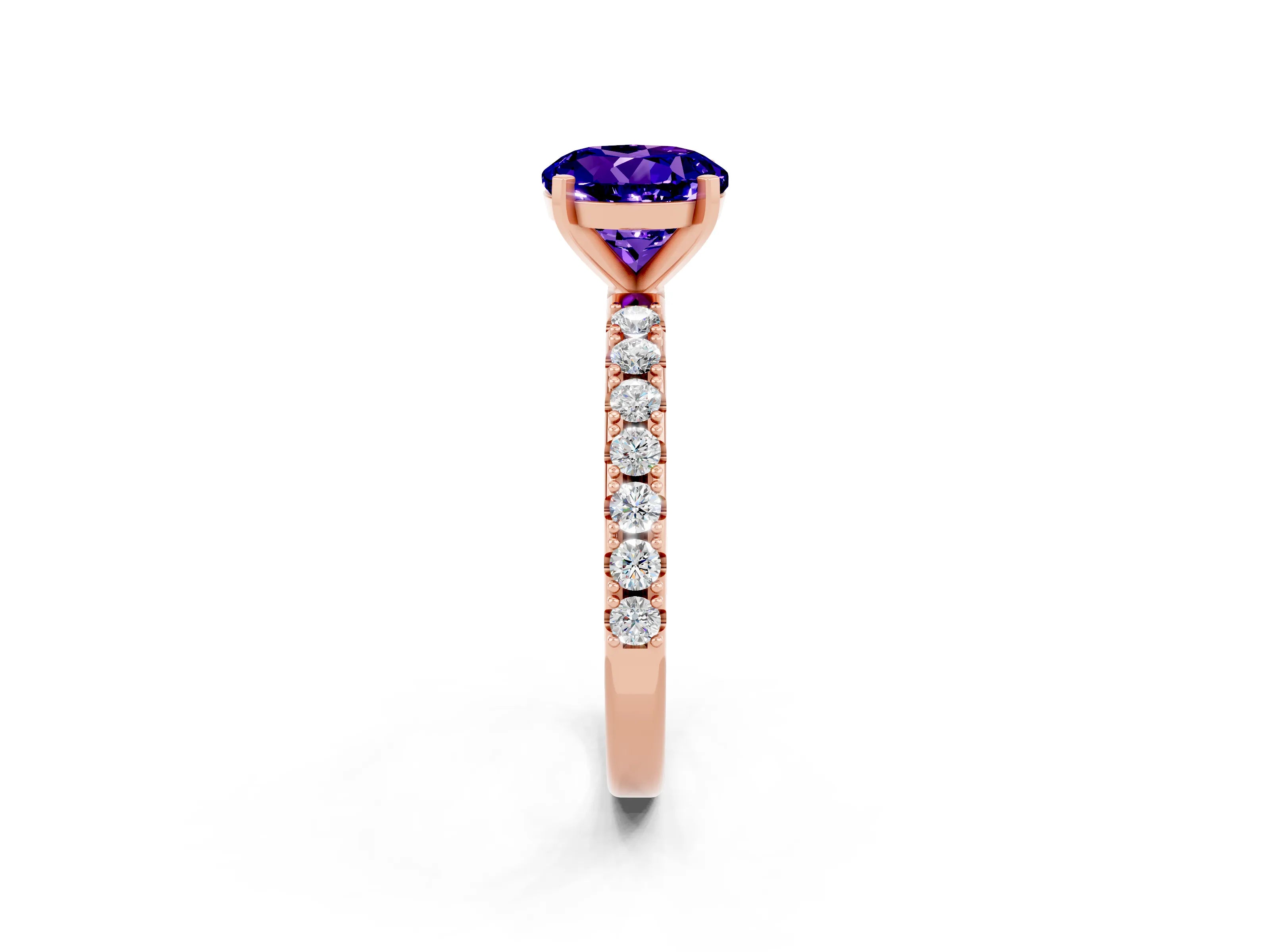 Rose gold Round Cut Tanzanite Solitaire Pavé Band with Four-Prong Setting_2