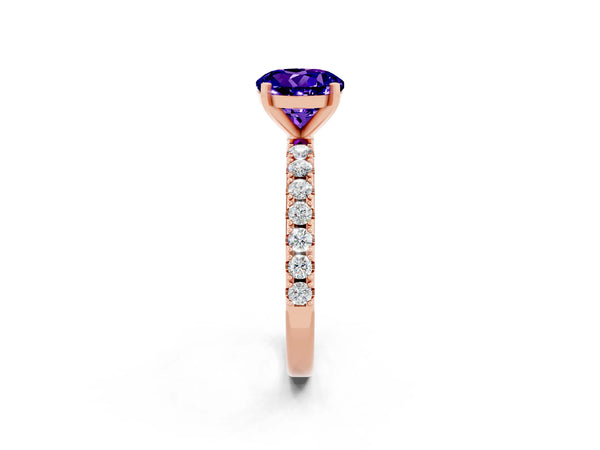 Rose gold Round Cut Tanzanite Solitaire Pavé Band with Four-Prong Setting