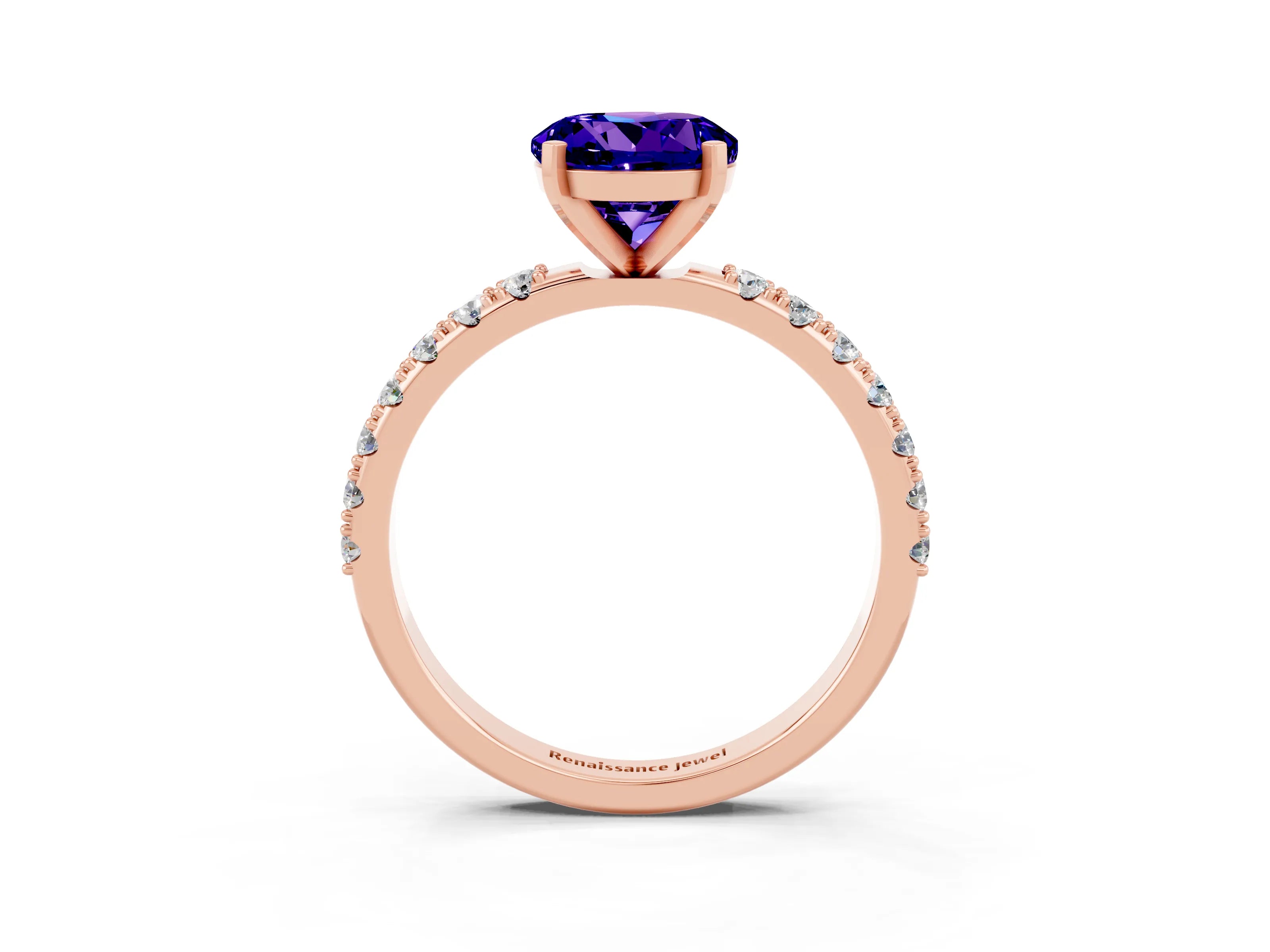 Rose gold Round Cut Tanzanite Solitaire Pavé Band with Four-Prong Setting_3