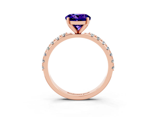 Rose gold Round Cut Tanzanite Solitaire Pavé Band with Four-Prong Setting