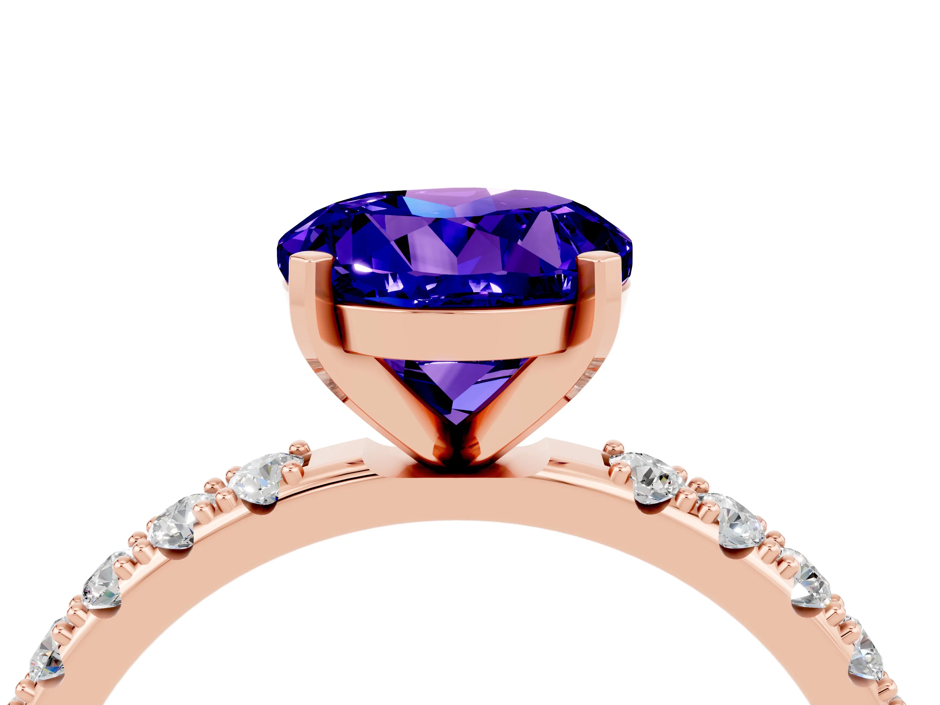 Rose gold Round Cut Tanzanite Solitaire Pavé Band with Four-Prong Setting_4