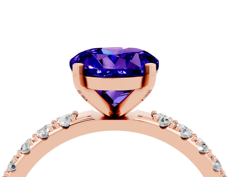 Rose gold Round Cut Tanzanite Solitaire Pavé Band with Four-Prong Setting_4