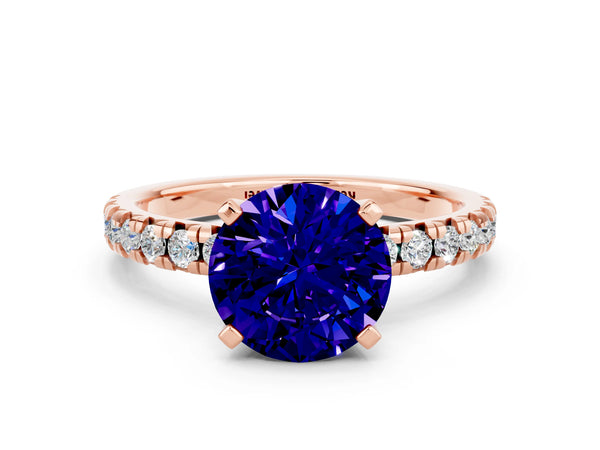 Rose gold Round Cut Tanzanite Solitaire Pavé Engagement Ring with Round Band and Prong Setting