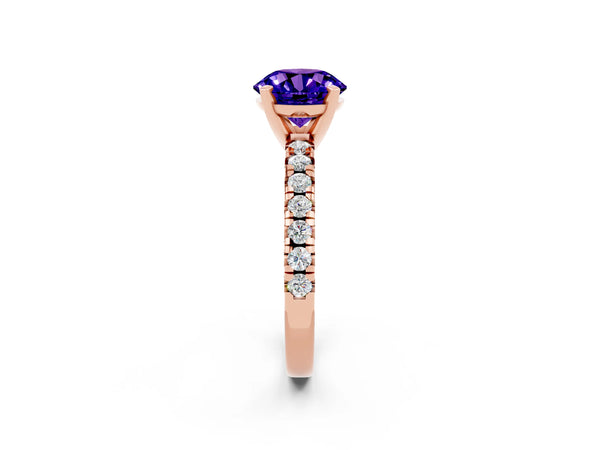 Rose gold Round Cut Tanzanite Solitaire Pavé Engagement Ring with Round Band and Prong Setting