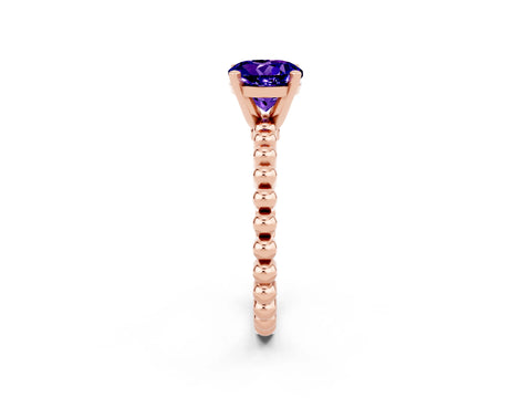 Rose gold Round Cut Tanzanite Solitaire Ring with Beaded Band and Prong Setting_2