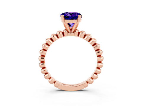 Rose gold Round Cut Tanzanite Solitaire Ring with Beaded Band and Prong Setting_3