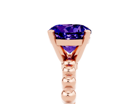 Rose gold Round Cut Tanzanite Solitaire Ring with Beaded Band and Prong Setting_5