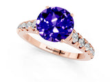 Rose gold Round Cut Tanzanite Solitaire Ring with Cathedral Setting and Pavé Band_1