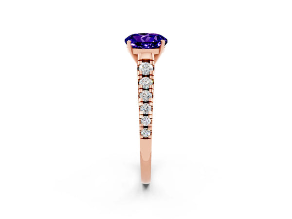Rose gold Round Cut Tanzanite Cathedral Solitaire Ring with Round  Pavé Band