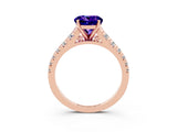 Rose gold Round Cut Tanzanite Solitaire Ring with Cathedral Setting and Pavé Band_3