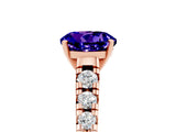 Rose gold Round Cut Tanzanite Solitaire Ring with Cathedral Setting and Pavé Band_5
