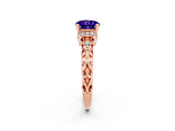 Rose gold Round Cut Tanzanite Solitaire Ring with Filigree Band and Four-Prong Setting_26