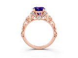 Rose gold Round Cut Tanzanite Solitaire Ring with Filigree Band and Four-Prong Setting_27