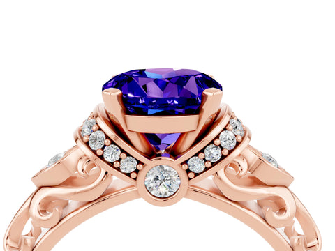 Rose gold Round Cut Tanzanite Solitaire Ring with Filigree Band and Four-Prong Setting_28