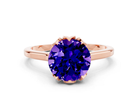 Rose gold Round Cut Tanzanite Solitaire Ring with Flower Prong Setting and Classic Band_12
