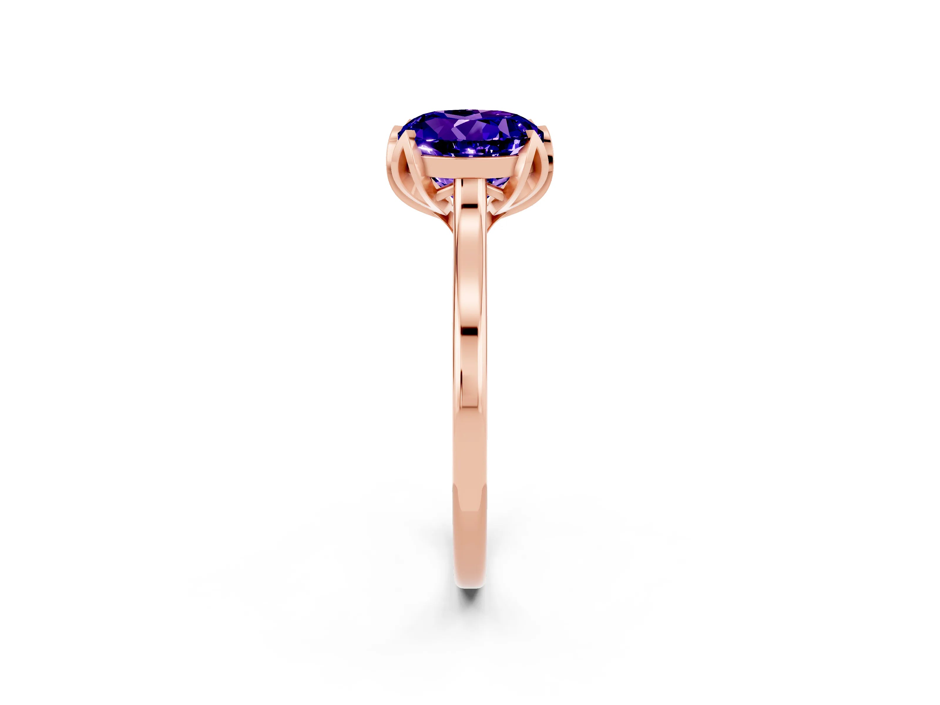 Rose gold Round Cut Tanzanite Solitaire Ring with Flower Prong Setting and Classic Band_14