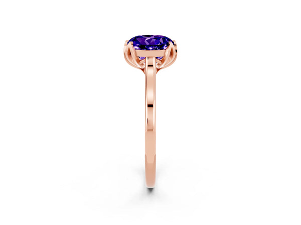 Rose gold Round Cut Tanzanite Solitaire Ring with Flower Prong Setting and Classic Band