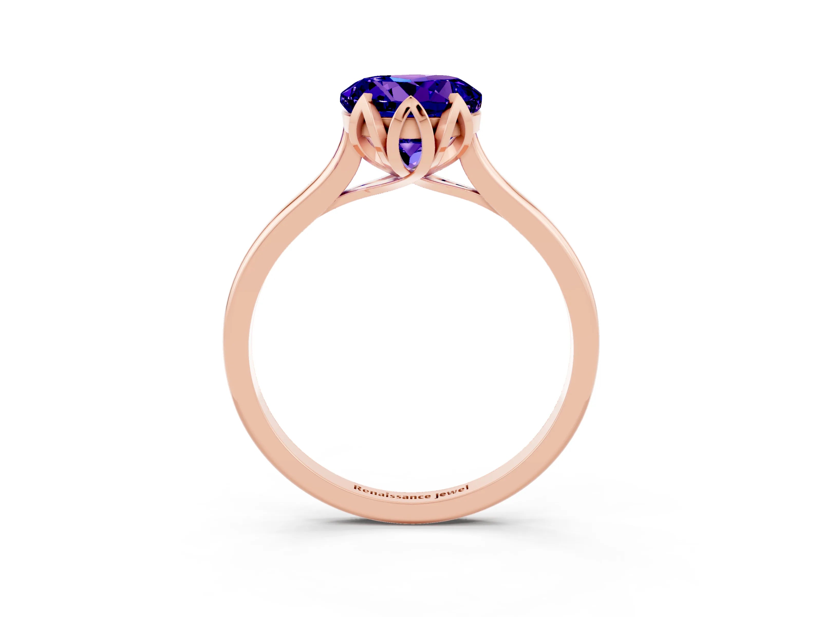 Rose gold Round Cut Tanzanite Solitaire Ring with Flower Prong Setting and Classic Band_15