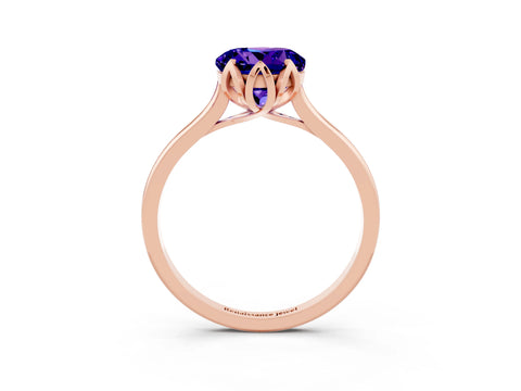 Rose gold Round Cut Tanzanite Solitaire Ring with Flower Prong Setting and Classic Band_15