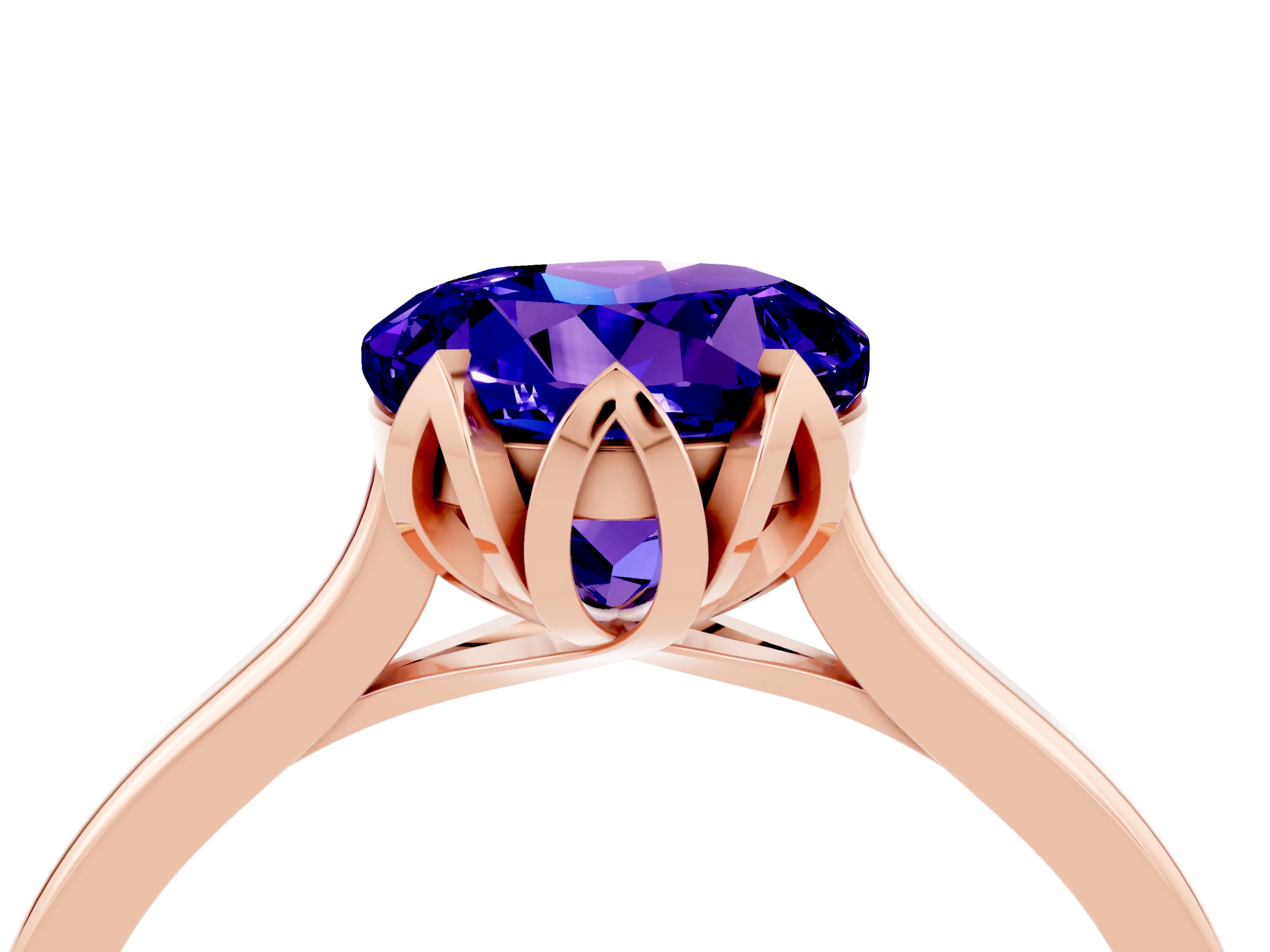 Rose gold Round Cut Tanzanite Solitaire Ring with Flower Prong Setting and Classic Band_16