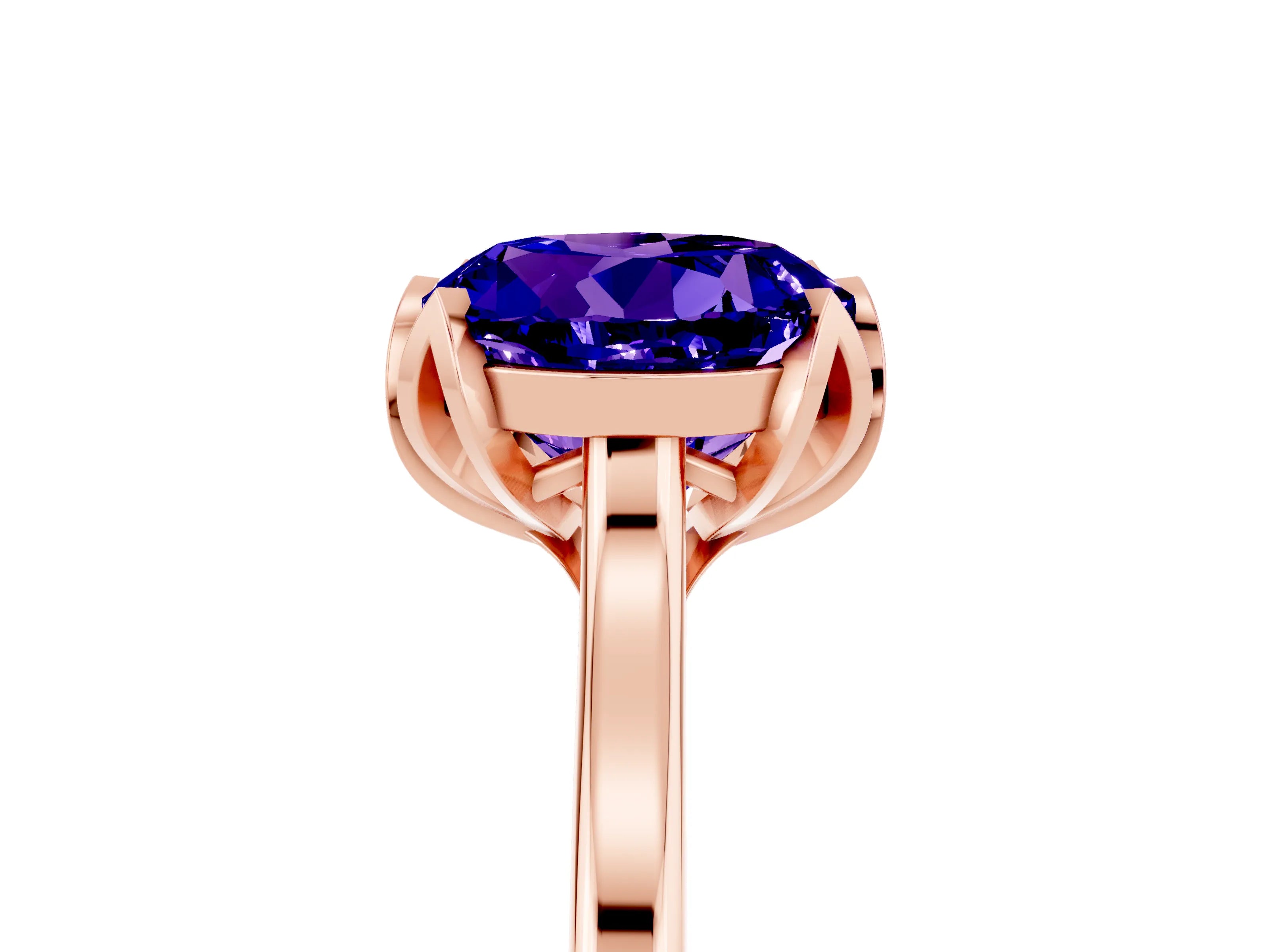 Rose gold Round Cut Tanzanite Solitaire Ring with Flower Prong Setting and Classic Band_17