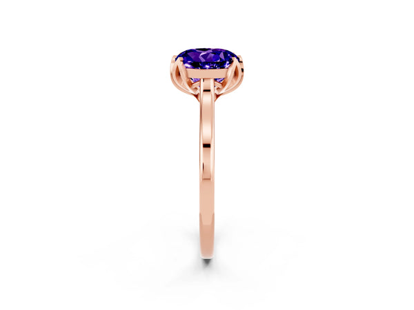 Rose gold Round Cut Tanzanite Solitaire Ring with Flower Prong Setting and Classic Band