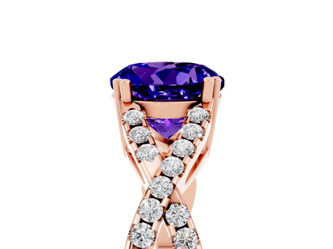 Rose gold Round Cut Tanzanite Solitaire Ring with Four-Prong Setting and Twisted Pavé Band_5