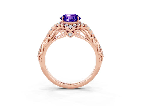 Rose gold Round Cut Tanzanite Solitaire Ring with Hidden Halo and Pavé Band_15