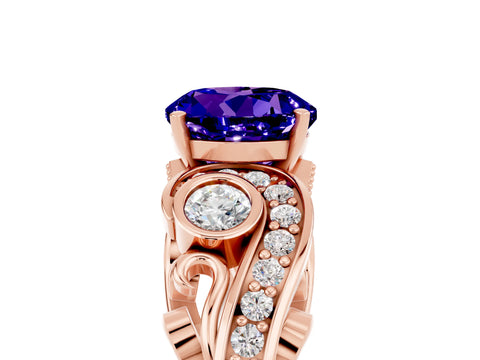 Rose gold Round Cut Tanzanite Solitaire Ring with Milgrain Pavé Band and Four-Prong Setting_29