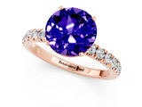 Rose gold Round Cut Tanzanite Solitaire Ring with Pavé Accents and Four-Prong Setting_1