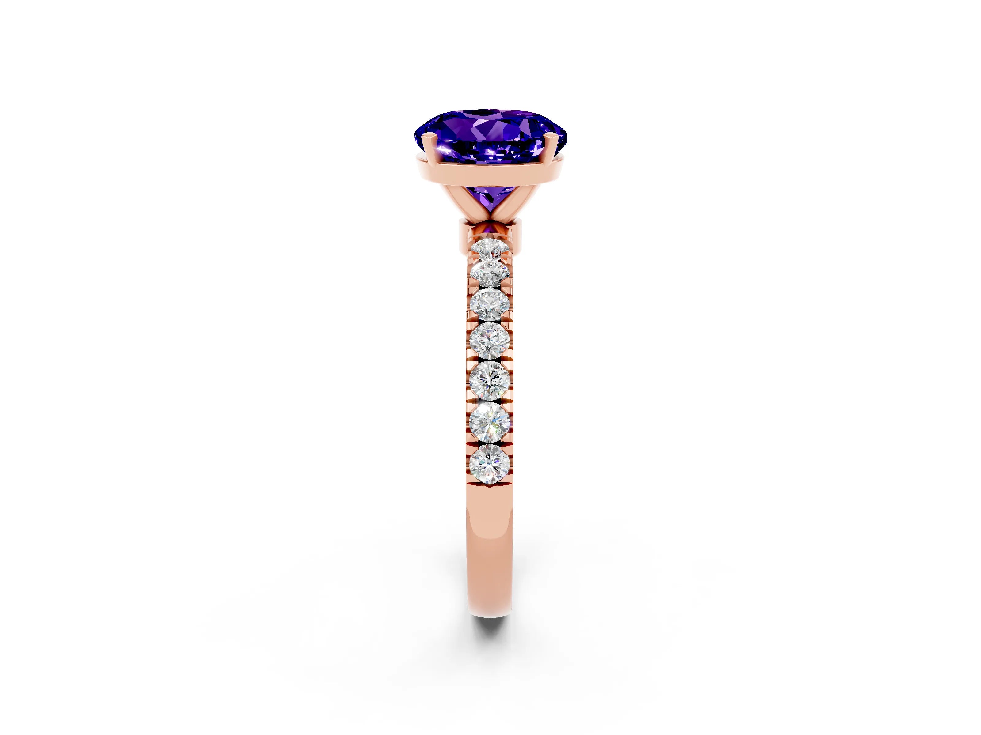 Rose gold Round Cut Tanzanite Solitaire Ring with Pavé Accents and Four-Prong Setting_2