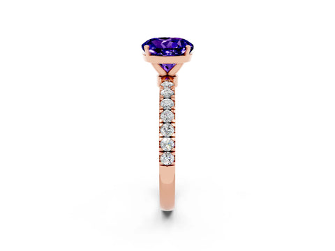 Rose gold Round Cut Tanzanite Solitaire Ring with Pavé Accents and Four-Prong Setting_2