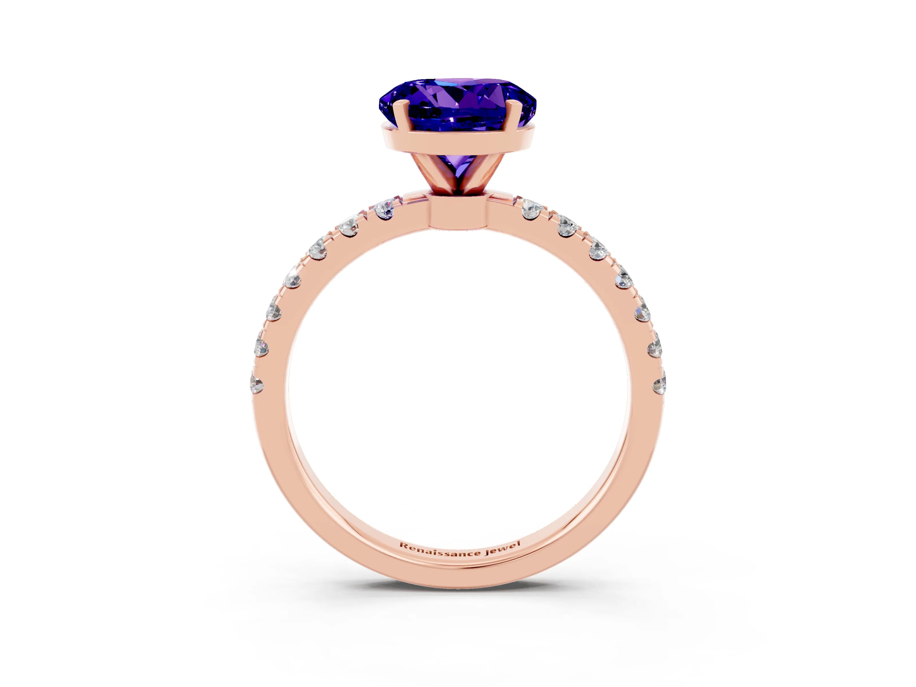 Rose gold Round Cut Tanzanite Solitaire Ring with Pavé Accents and Four-Prong Setting_3