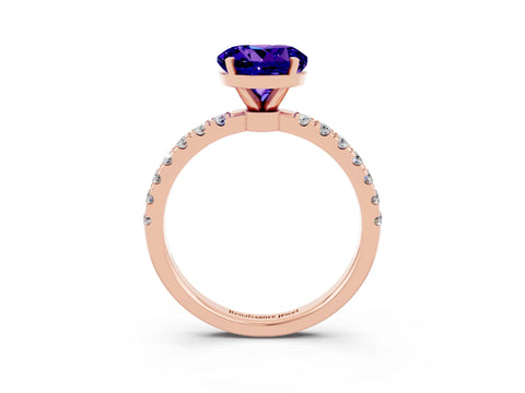 Rose gold Round Cut Tanzanite Solitaire Ring with Pavé Accents and Four-Prong Setting_3