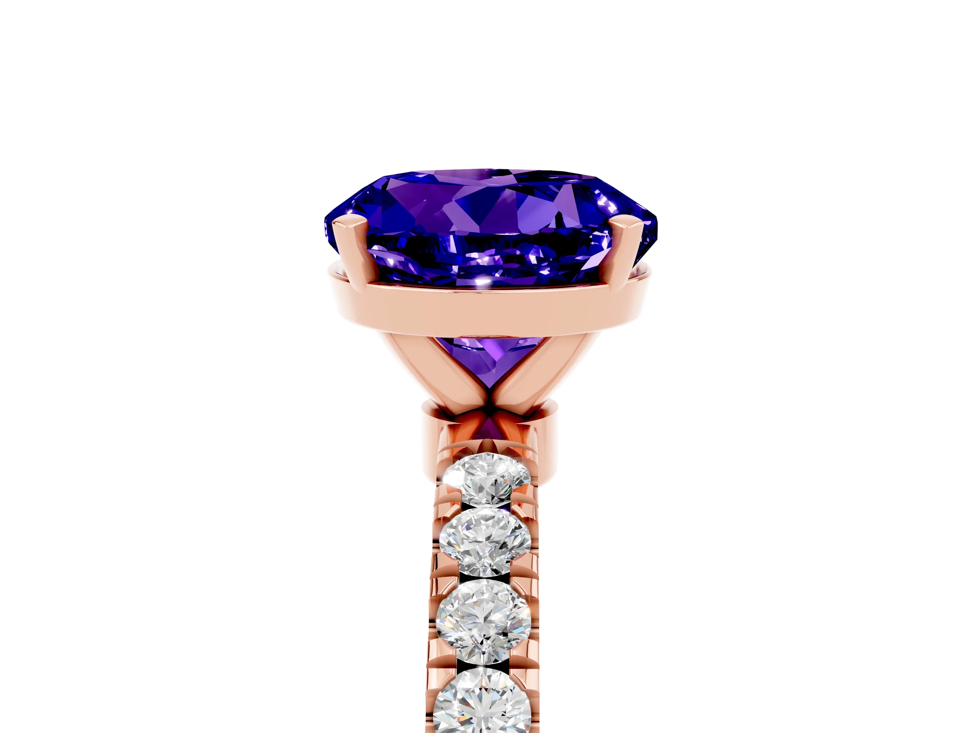 Rose gold Round Cut Tanzanite Solitaire Ring with Pavé Accents and Four-Prong Setting_5