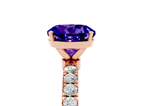 Rose gold Round Cut Tanzanite Solitaire Ring with Pavé Accents and Four-Prong Setting_5