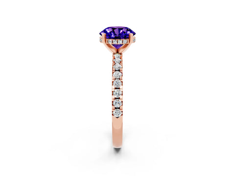 Rose gold Round Cut Tanzanite Solitaire Ring with Pavé Band and Four-Prong Setting_26