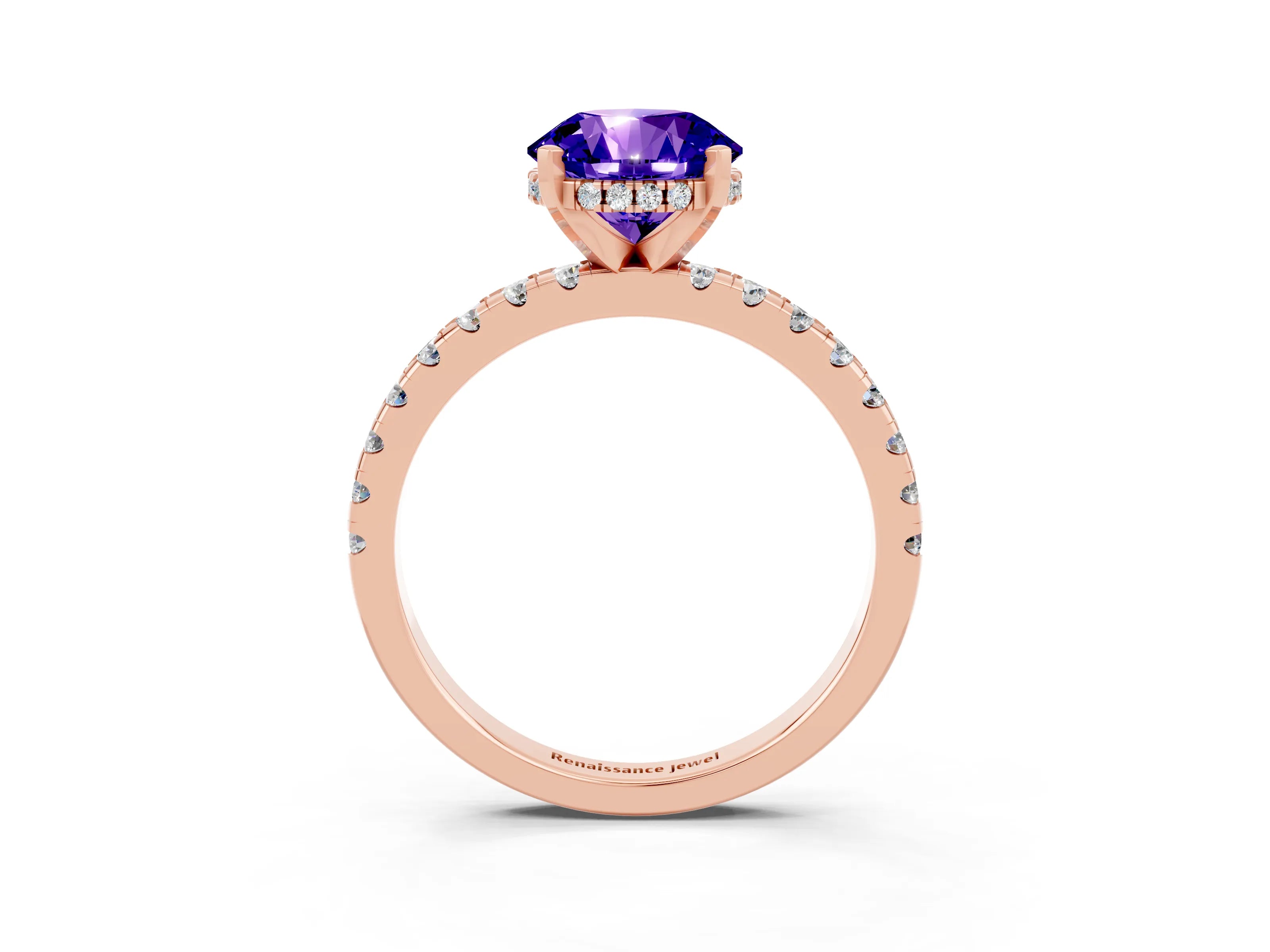 Rose gold Round Cut Tanzanite Solitaire Ring with Pavé Band and Four-Prong Setting_27