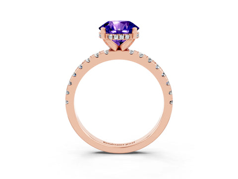 Rose gold Round Cut Tanzanite Solitaire Ring with Pavé Band and Four-Prong Setting_27