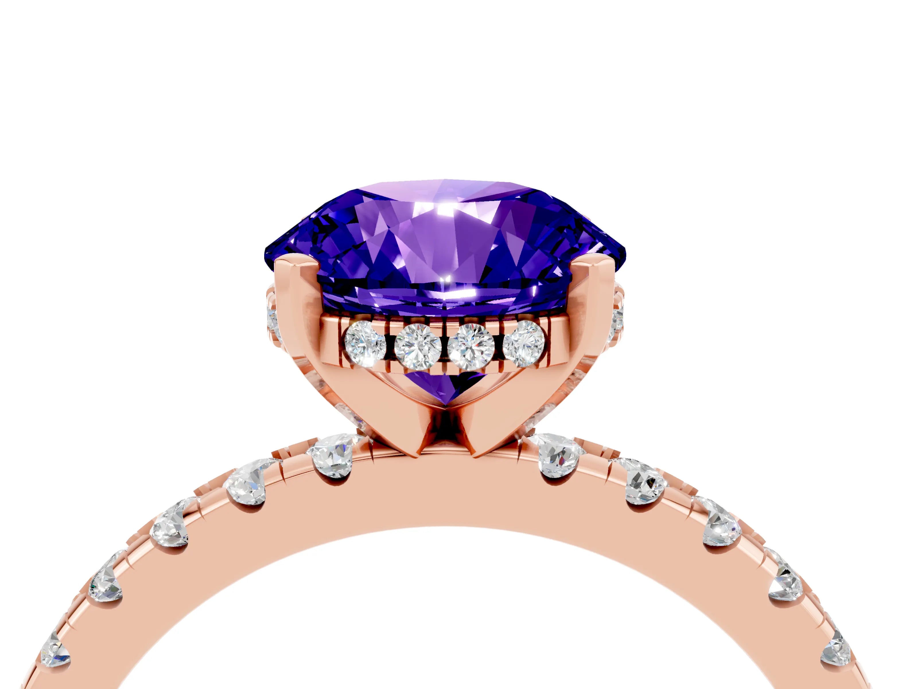 Rose gold Round Cut Tanzanite Solitaire Ring with Pavé Band and Four-Prong Setting_28