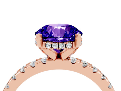 Rose gold Round Cut Tanzanite Solitaire Ring with Pavé Band and Four-Prong Setting_28