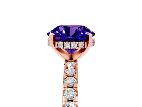 Rose gold Round Cut Tanzanite Solitaire Ring with Pavé Band and Four-Prong Setting_29